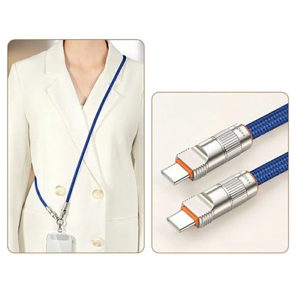 120cm 2-in-1 PD 66W Type-C Charging Cable Cell Phone Crossbody Lanyard Data Cable with Zinc Alloy Buckle, Tether Tab