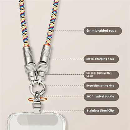 120cm 2-in-1 PD 66W Type-C Charging Cable Cell Phone Crossbody Lanyard Data Cable with Zinc Alloy Buckle, Tether Tab