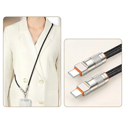 120cm 2-in-1 PD 66W Type-C Charging Cable Cell Phone Crossbody Lanyard Data Cable with Zinc Alloy Buckle, Tether Tab
