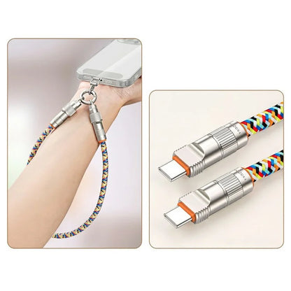 30cm 2-in-1 PD 66W Type-C Charging Cable Cell Phone Wrist Strap Data Cable with Zinc Alloy Buckle, Tether Tab