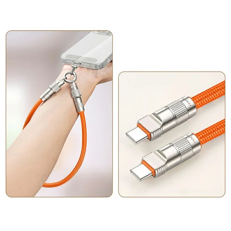30cm 2-in-1 PD 66W Type-C Charging Cable Cell Phone Wrist Strap Data Cable with Zinc Alloy Buckle, Tether Tab