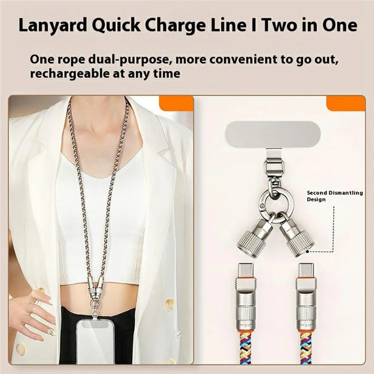 30cm 2-in-1 PD 66W Type-C Charging Cable Cell Phone Wrist Strap Data Cable with Zinc Alloy Buckle, Tether Tab