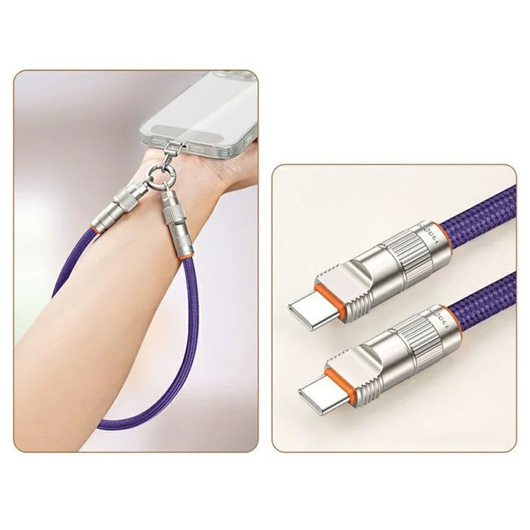 30cm 2-in-1 PD 66W Type-C Charging Cable Cell Phone Wrist Strap Data Cable with Zinc Alloy Buckle, Tether Tab