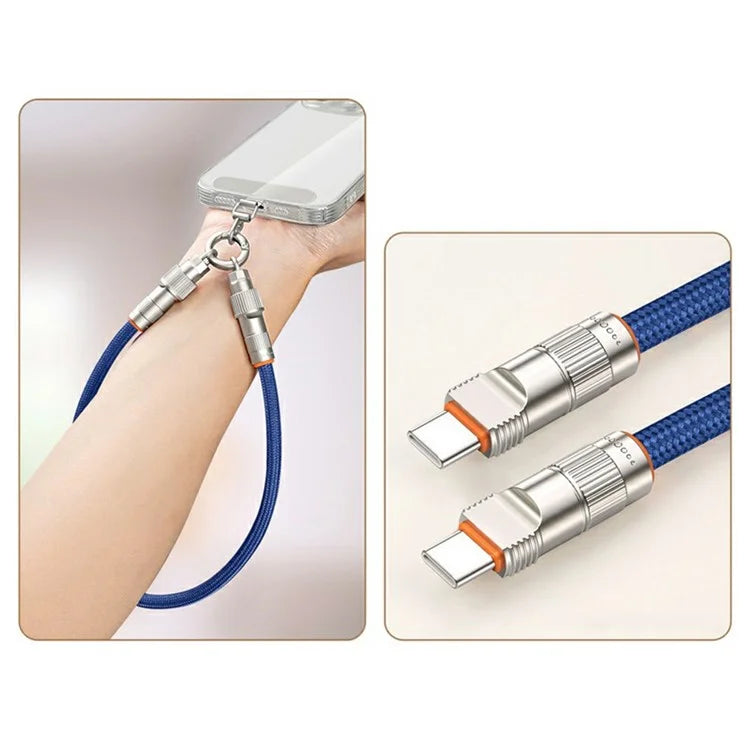 30cm 2-in-1 PD 66W Type-C Charging Cable Cell Phone Wrist Strap Data Cable with Zinc Alloy Buckle, Tether Tab