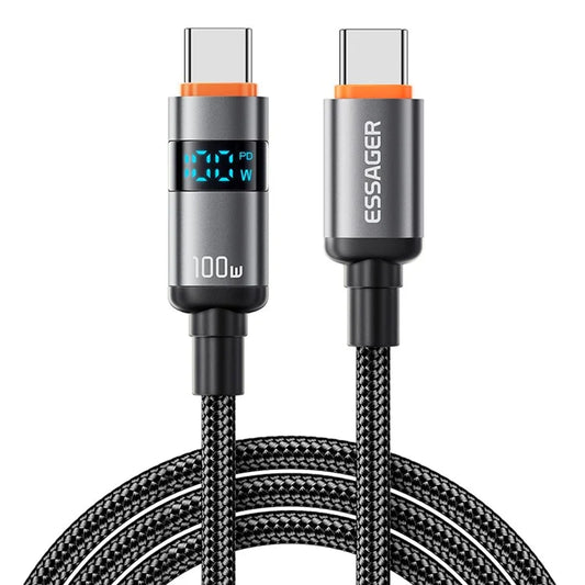 ESSAGER ES-X61 2m Type-C to Type-C Cable 100W Digital Display Phone Tablet Laptop Fast Charging Data Cord
