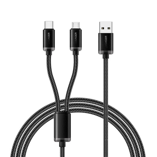 ESSAGER ES-X60 1.2m USB to Type-C + Micro 2-in-1 Charging Cord Braided Data Cable
