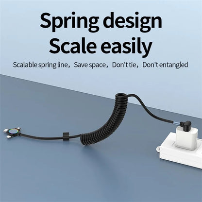 For iPhone 15 Series 1.5m Elbow USB-A to 8 Pin+Micro USB+Type-C 3-in-1 Stretchable Spring Data Cable