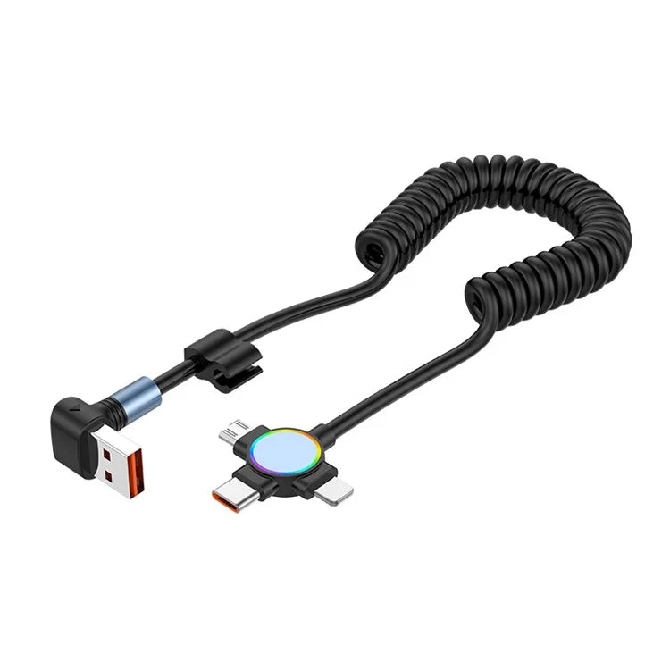 For iPhone 15 Series 1.5m Elbow USB-A to 8 Pin+Micro USB+Type-C 3-in-1 Stretchable Spring Data Cable