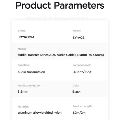 JOYROOM SY-A08 1.2m 3.5mm Male to Male Nylon Braided Cable Stereo Sound AUX Audio Cable