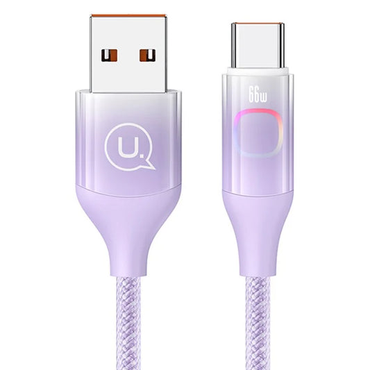 USAMS XM Series US-SJ636 6A Type-C Fast Charging Data Cable with Colorful Light, 1.2m Charging Cord
