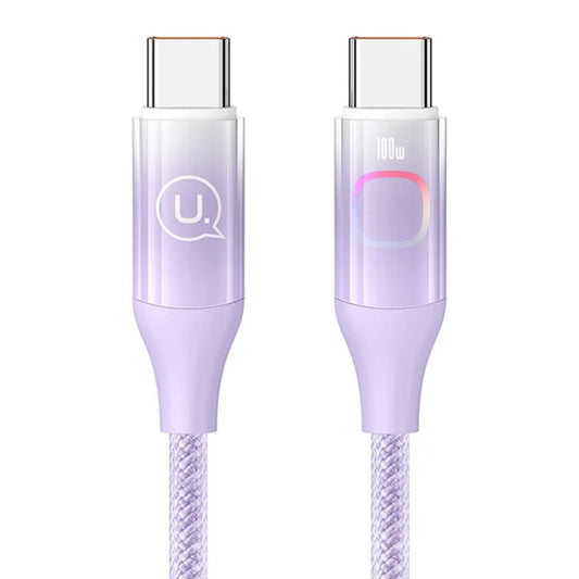 USAMS XM Series US-SJ640 Type-C To Type-C PD 100W Fast Charging Data Cable 1.2 Nylon Braided Cable with Colorful Light