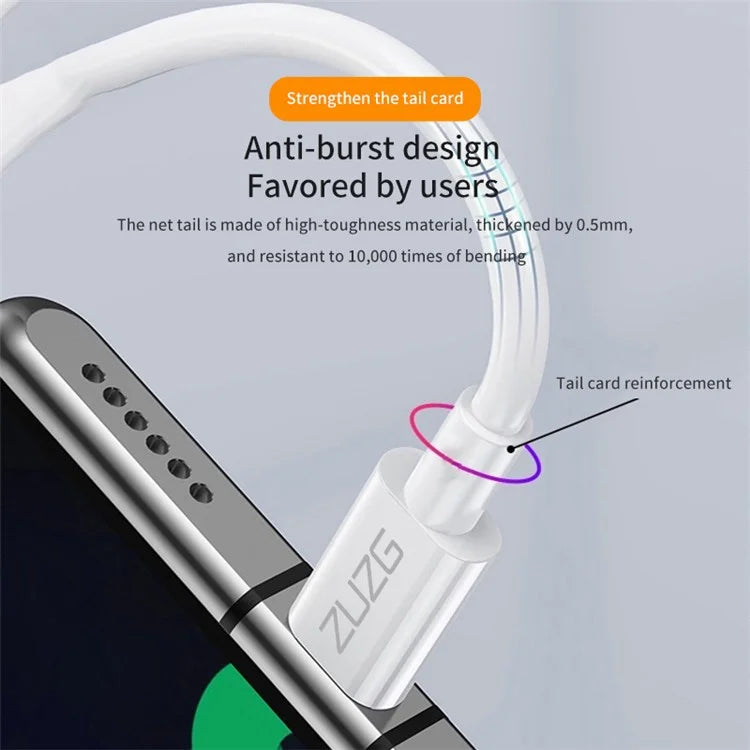 ZUZG 1.2m 6A USB-A to Micro Data Cable PVC Wire Sync Quick Charging Cable