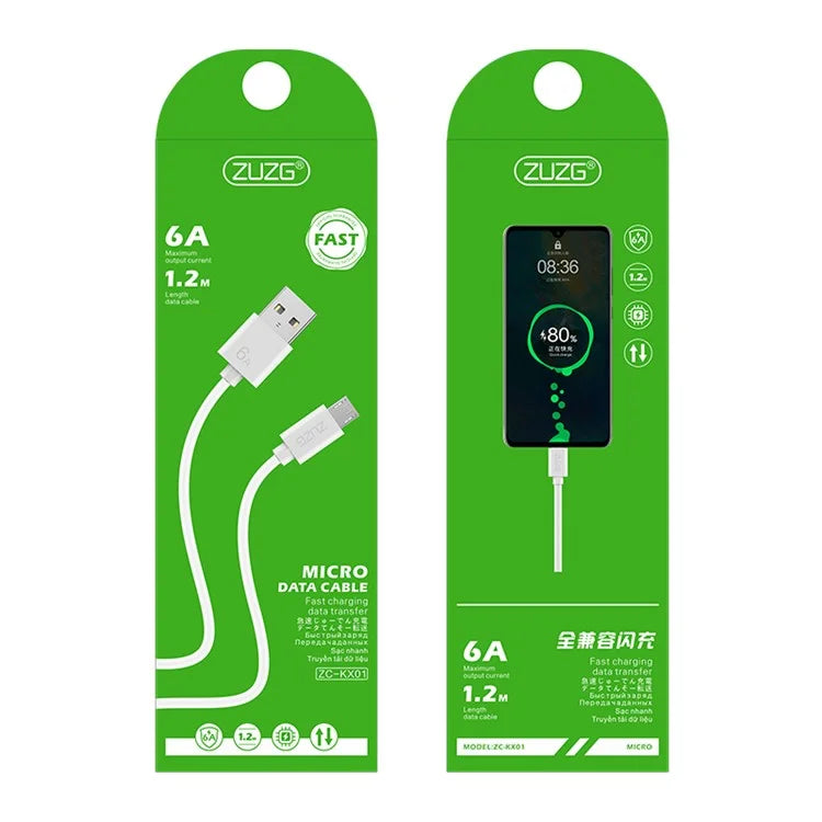 ZUZG 1.2m 6A USB-A to Micro Data Cable PVC Wire Sync Quick Charging Cable