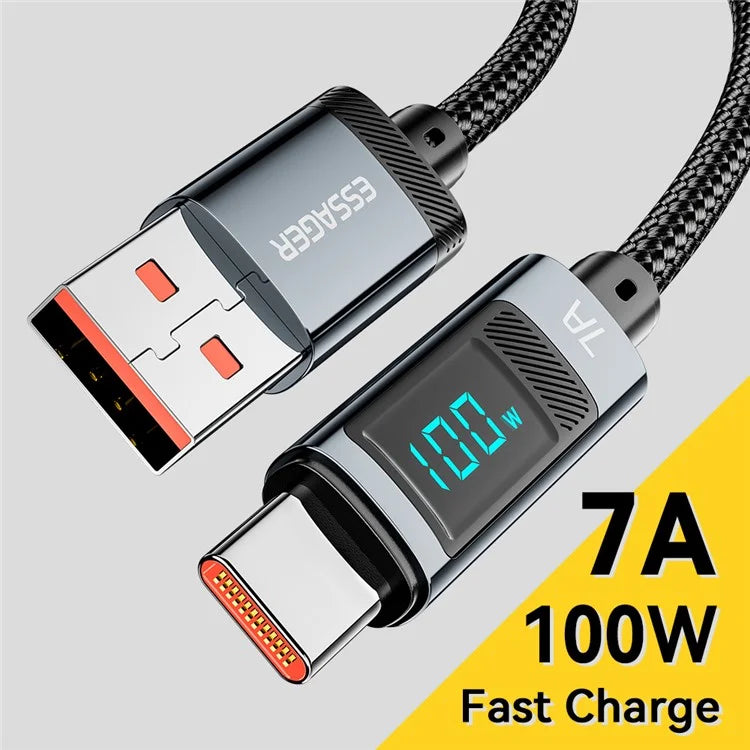 ESSAGER 1m 7A Super Charge Data Cable USB-A to Type-C Charging Cable with Digital Display