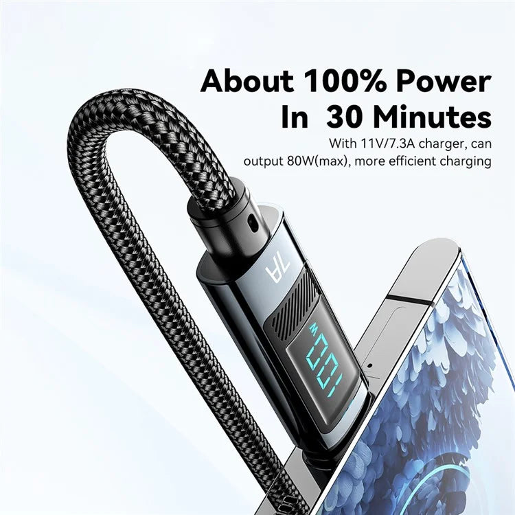 ESSAGER 1m 7A Super Charge Data Cable USB-A to Type-C Charging Cable with Digital Display