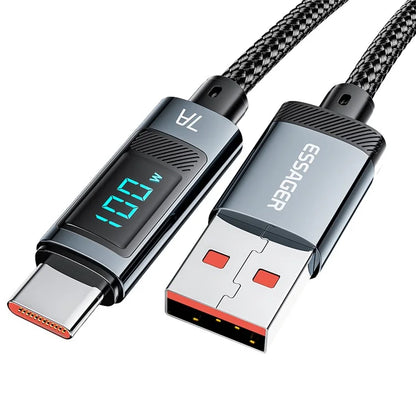 ESSAGER 2m Digital Display 7A Fast Charging Cable USB-A to Type-C 480Mbps Data Cable