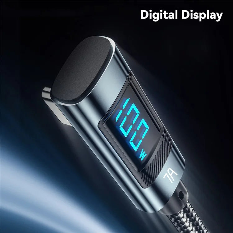 ESSAGER 2m Elbow 7A 100W Digital Display Data Cable High Power USB-A to Type-C Charging Cable