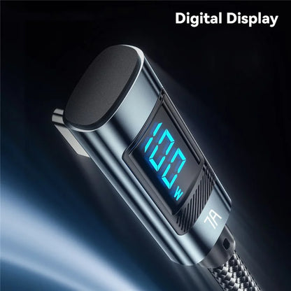 ESSAGER 2m Elbow 7A 100W Digital Display Data Cable High Power USB-A to Type-C Charging Cable