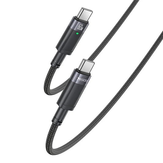 YESIDO CA160 PD 60W Auto Power Off Charging Cable USB-C to USB-C Braided Mobile Phone Data Cord