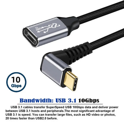 UC-058-UP-2.0M 2m 90-Degree Angled USB-C USB 3.1 Male to Female Extension Cord Aluminum Alloy Connector Data Cable