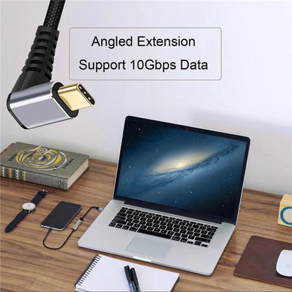UC-058-UP-2.0M 2m 90-Degree Angled USB-C USB 3.1 Male to Female Extension Cord Aluminum Alloy Connector Data Cable