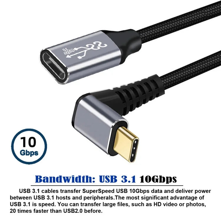UC-058-UP-3.0M 3m 90-Degree Angled USB-C USB 3.1 Male to Female Cord Aluminum Alloy Connector Extension Cable