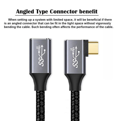 UC-058-RI-2.0M 2m 90 Degree Right Angled USB-C USB 3.1 Male to Female Cable Alloy Connector Extension Cable