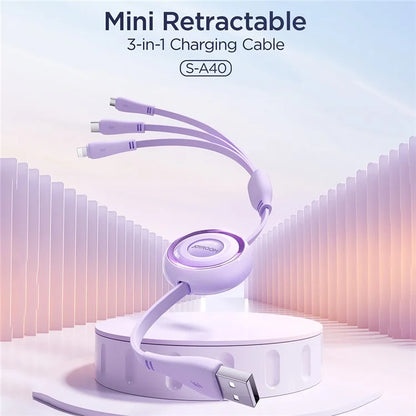 JOYROOM S-A40 3-in-1 Mini Retractable Charging Cable 1m 3.5A Charging Data Cable