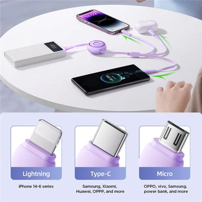 JOYROOM S-A40 3-in-1 Mini Retractable Charging Cable 1m 3.5A Charging Data Cable