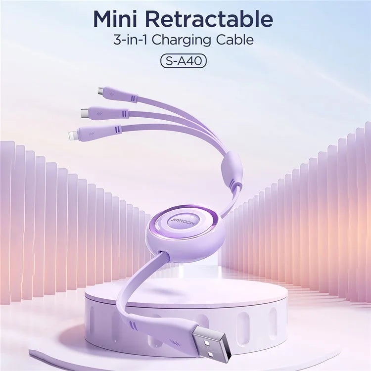 JOYROOM S-A40 3-in-1 Mini Retractable Charging Cable 1m 3.5A Charging Data Cable