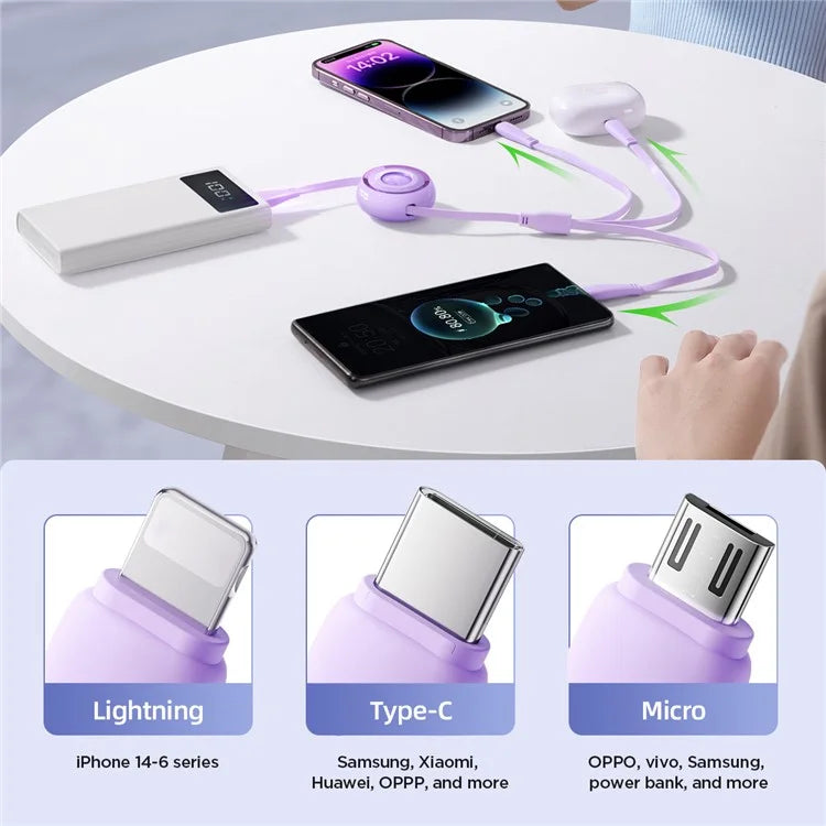 JOYROOM S-A40 3-in-1 Mini Retractable Charging Cable 1m 3.5A Charging Data Cable