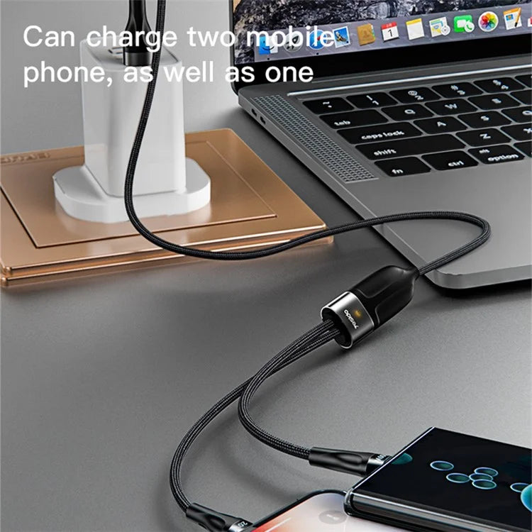 YESIDO CA87 PD Fast Charging Cable 100W+20W 2-in-1 Type-C to iP+Type-C Data Cable with LED Indicator