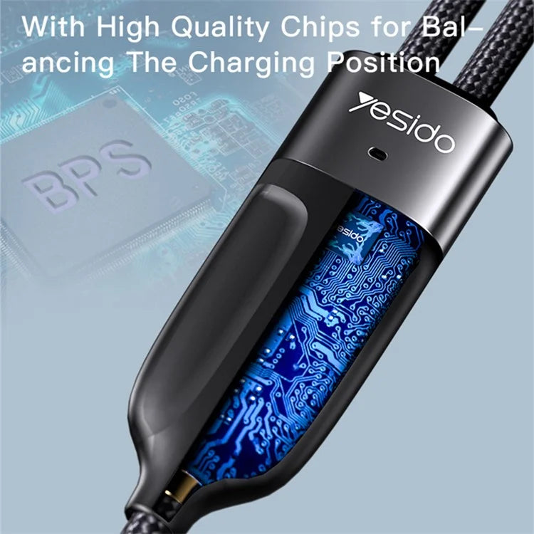 YESIDO CA88 Type-C to 2 Type-C PD Charging Cable 100W+20W 2-in-1 USB-C Data Cable with LED Indicator
