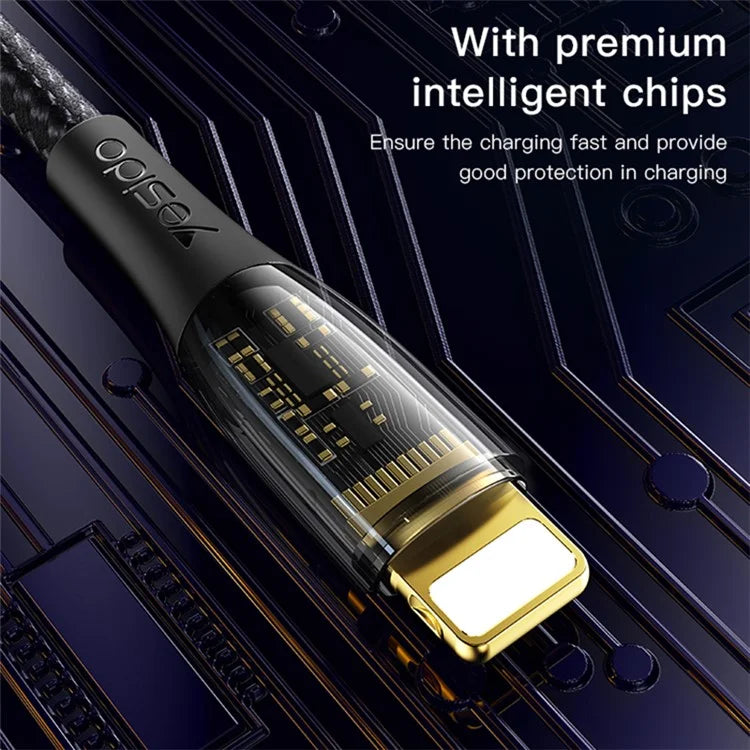 YESIDO CA104 3A Type-C Charging Cable Gold Plated Visible Nylon Braid Data Cable