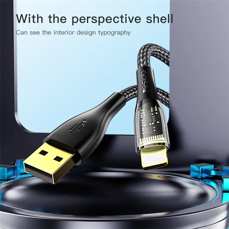 YESIDO CA104 3A Type-C Charging Cable Gold Plated Visible Nylon Braid Data Cable