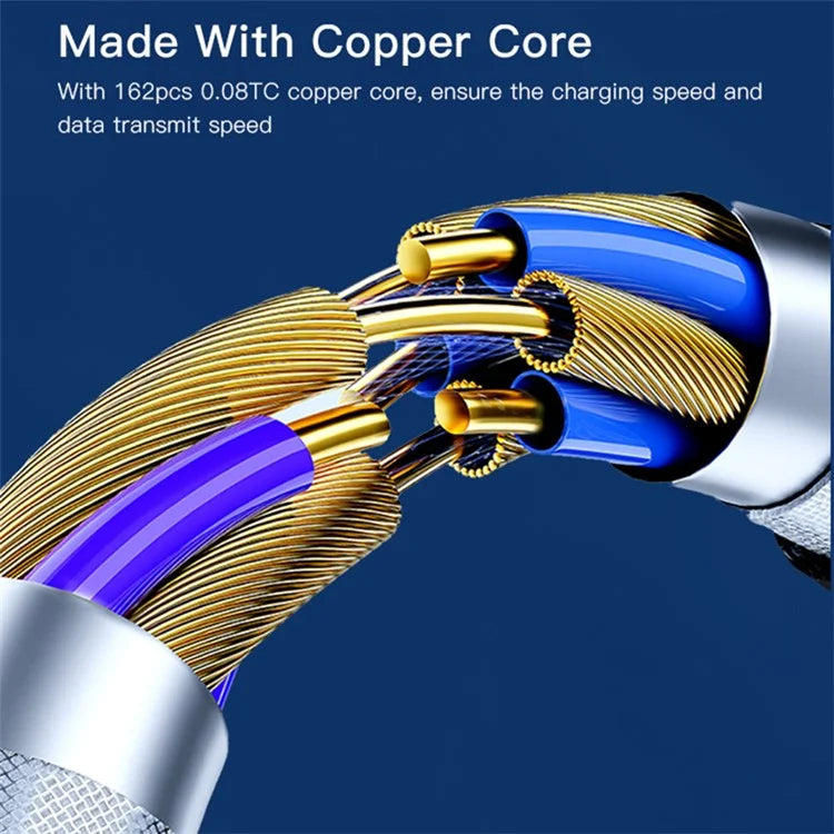 YESIDO CA104 3A Type-C Charging Cable Gold Plated Visible Nylon Braid Data Cable