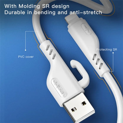 YESIDO CA105 USB Data Cable 1.2m 2.4A PVC Charging Cord with Hanging Hook