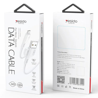 YESIDO CA105 USB Data Cable 1.2m 2.4A PVC Charging Cord with Hanging Hook