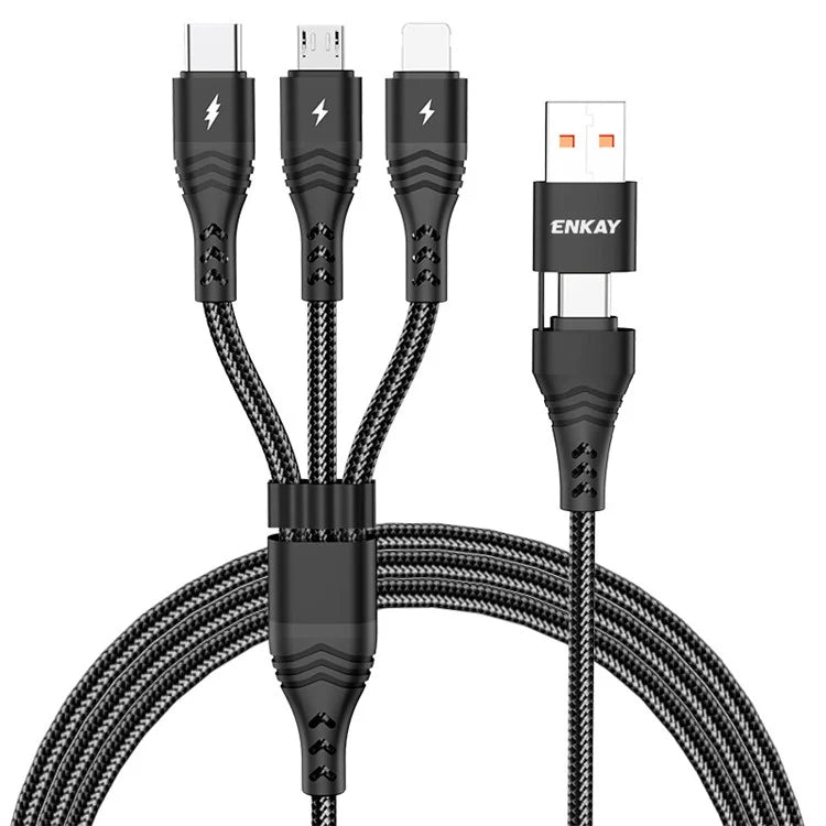 ENKAY Type-C / USB to iP / Type-C / Mcro USB Charging Cable, 2m 5A Fast Charging Data Cable