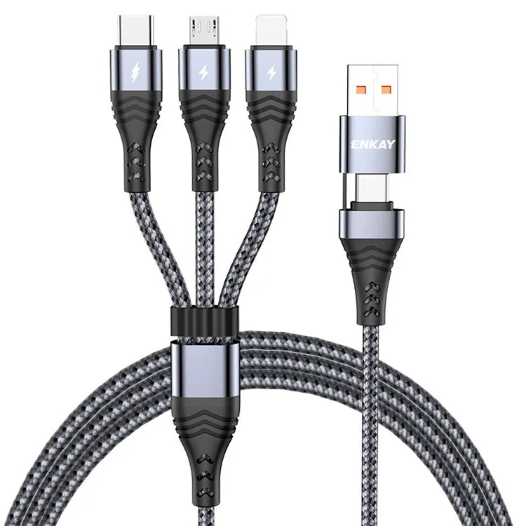 ENKAY Type-C / USB to iP / Type-C / Mcro USB Charging Cable, 2m 5A Fast Charging Data Cable