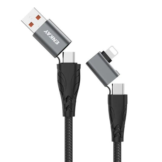 ENKAY 2m 4 in 1 USB / Type-C to iP / Type-C Nylon PD 100W Fast Charging Cable with E-Marker Chip