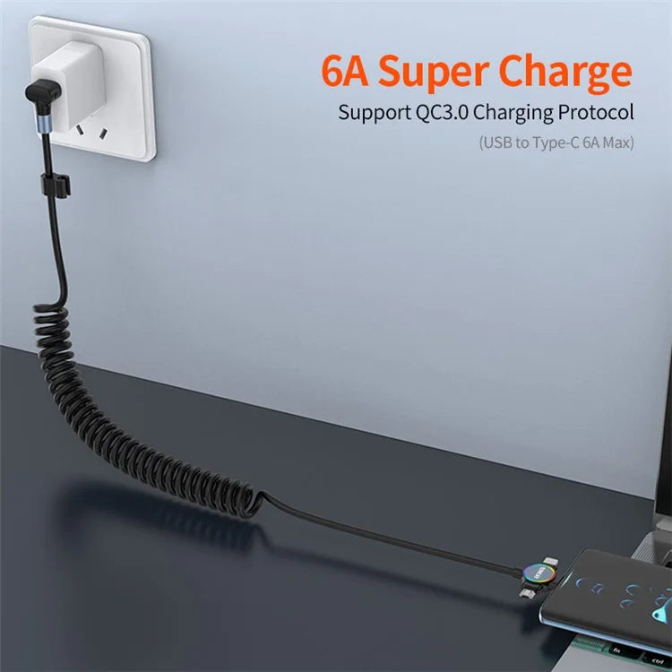 ENKAY 1.5m USB to Type-C / iP /  Micro USB TPU Spring Cable 66W Fast Charging Cable with Indicator Light