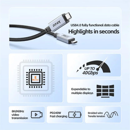 JASOZ D119 1.5m USB4 8K / 60Hz PD 240W 40Gbps Type-C Fast Charging Cable