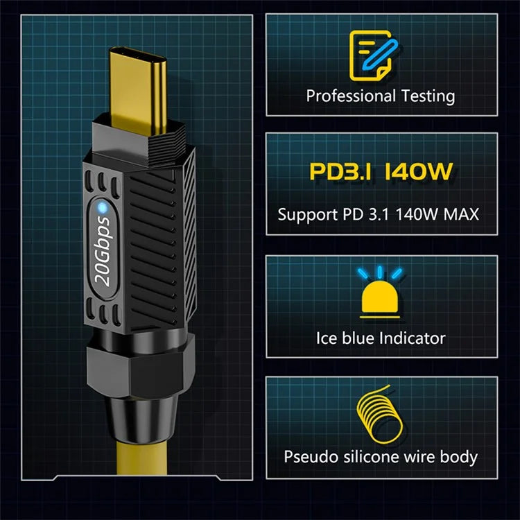 1m 20Gbps Data Transfer 8K 60Hz 140W USB3.2 Type-C Female to Male Cable