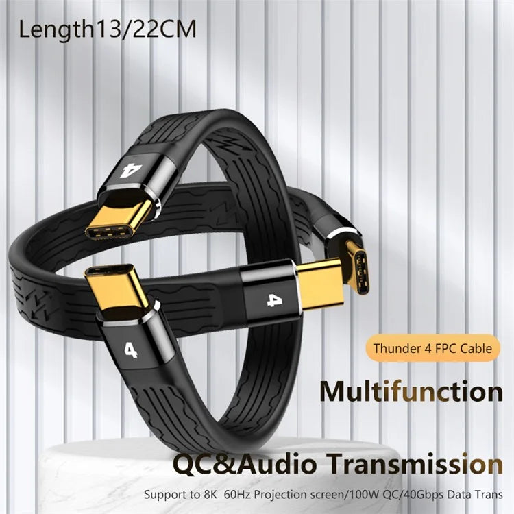 Type-C to Type-C Thunderbolt 4 FPC Cable PD 100W Fast Charging Data Cable with Audio Video Transmission