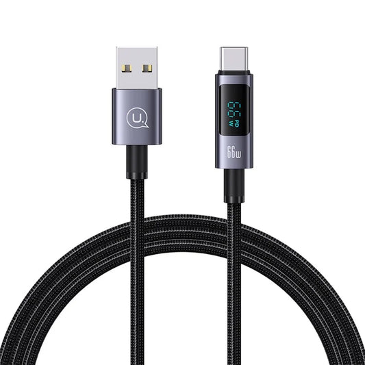USAMS US-SJ673 USB-A to Type-C 6A Fast Charging Cable 1.2m Aluminum Alloy Digital Display Charger Data Cable