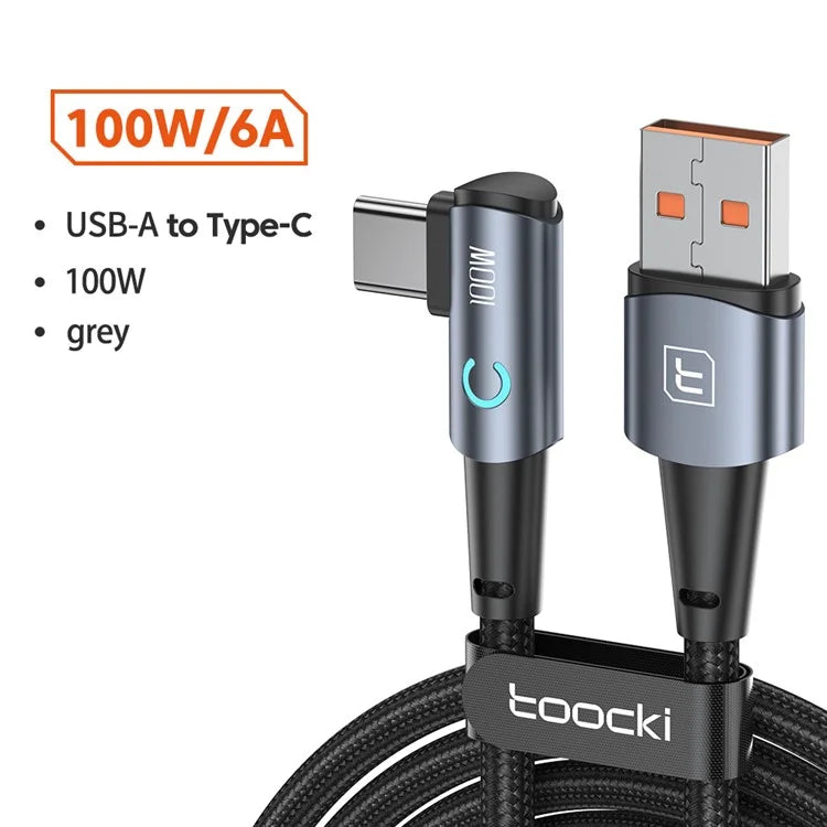 TOOCKI TQ-X25A2 100W USB-A to Type-C Right Angle Charging Data Cable, 2m