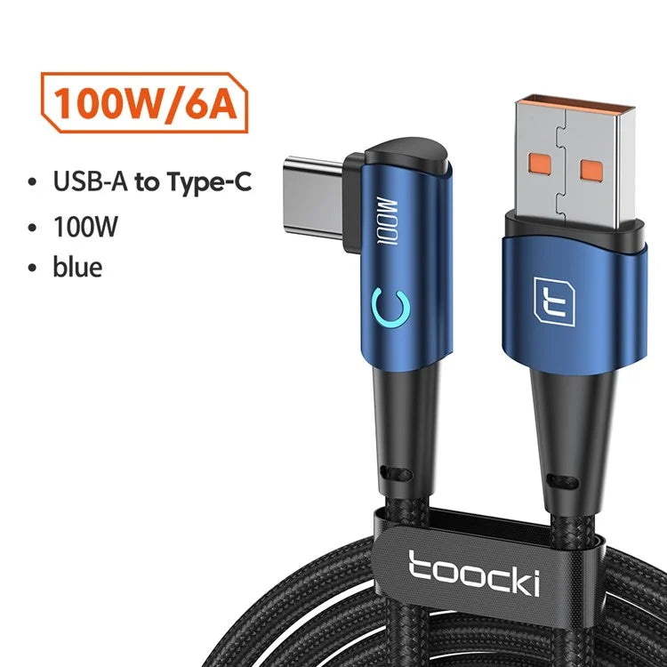 TOOCKI TQ-X25A2 100W USB-A to Type-C Right Angle Charging Data Cable, 2m