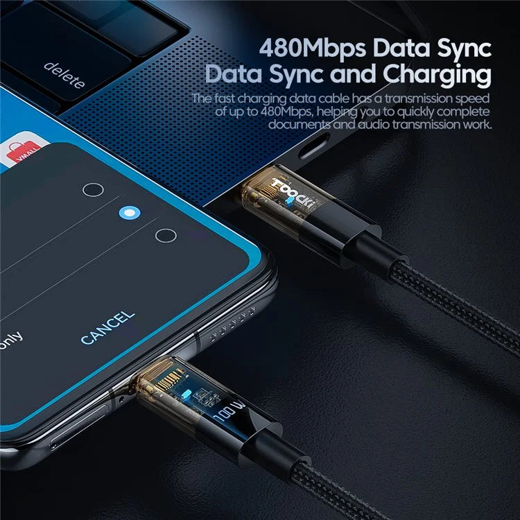 TOOCKI TQ-X06C2 Type-C to Type-C Cable, 2m 100W Charging Data Cable