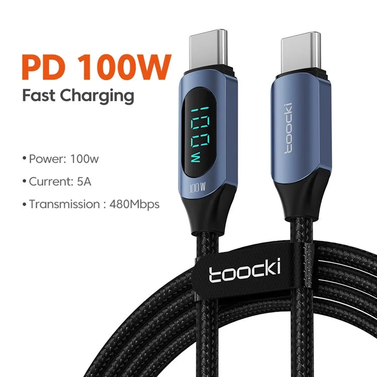 TOOCKI TQ-X03 USB-C to USB-C PD 100W Digital Display Charging Data Cable, 1m